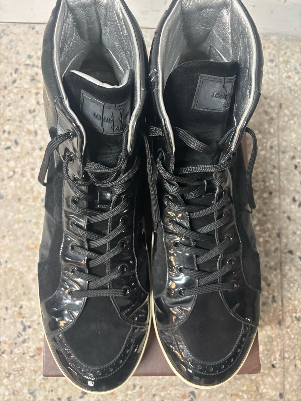 Louis Vuitton Black High-Top Mixed-Media Sneakers